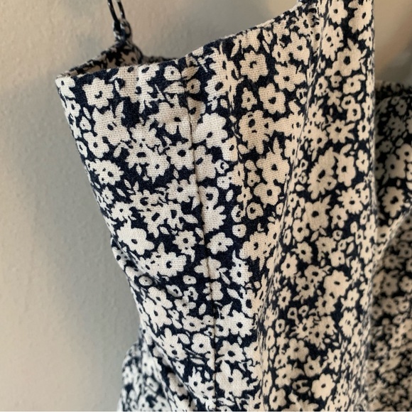 Linen Dress Above Knee Mini Sleeveless Scoop Neck Floral Blue White Size XL - Picture 8 of 8